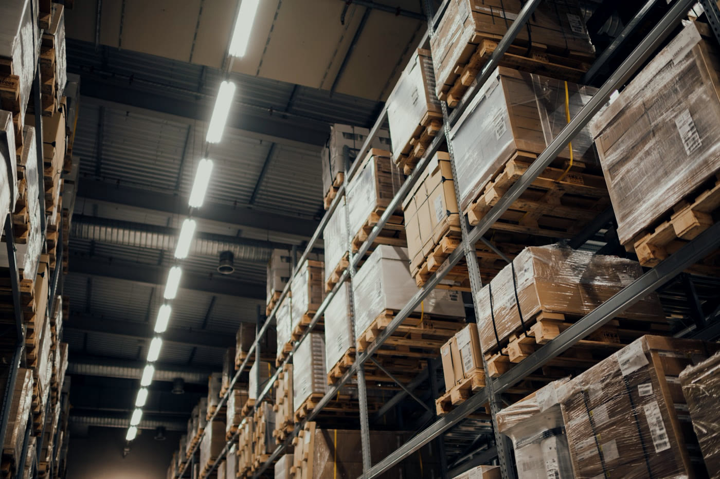 Shelving aisle full of stock
